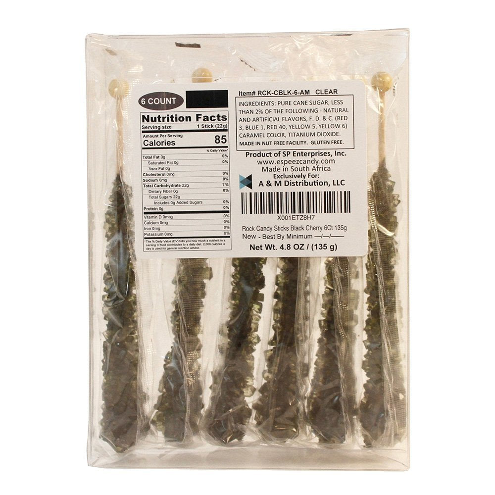 Espeez Extra Large Black Cherry Rock Candy Sticks - 6 Count, Individually Wrapped, Perfect for Candy Buffets and Celebrations