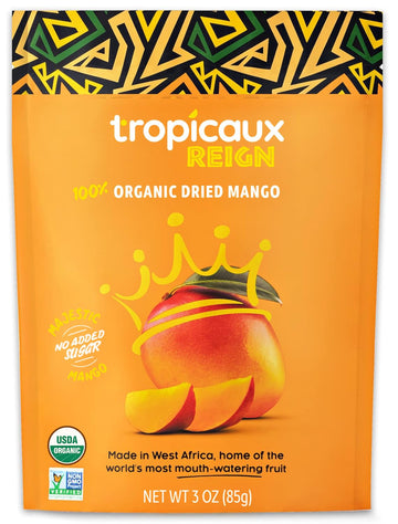 Organic Dried Mango No Sugar Added  3Oz  Pack Of 6 (18Oz Total) - Tasty And Nutritious Non-Gmo Dried Mangoes - No Preservatives Or Chemicals - Ideal Snack For Kids & 18+ Uses By Tropicaux Reign