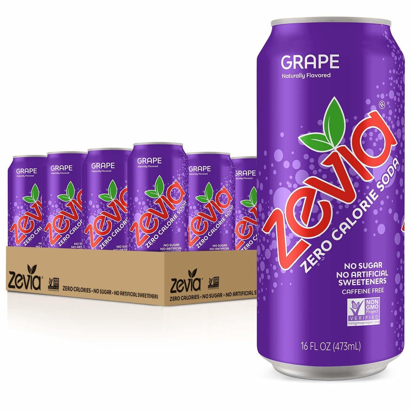 Zevia Zero Sugar Soda, Grape, 16 oz Cans (12-Pack) - Naturally Sweetened, Non-GMO Project Verified, Gluten-Free, Vegan
