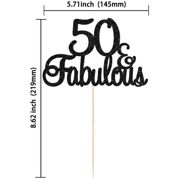 Gyufise 1Pcs 50 & Fabulous Cake Toppers Black 50 Birthday Anniversary Cake Toppers For 50 Birthday Anniversary Party Decorations