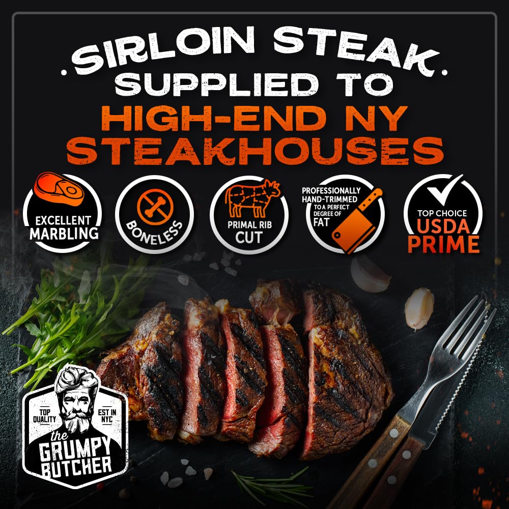 Grumpy Butcher 6 Steaks Supreme Sampler Gift Box: 4 Top Sirloin & 2 Large Filet Mignon - Premium Steak Meat Food Gifts Basket Me