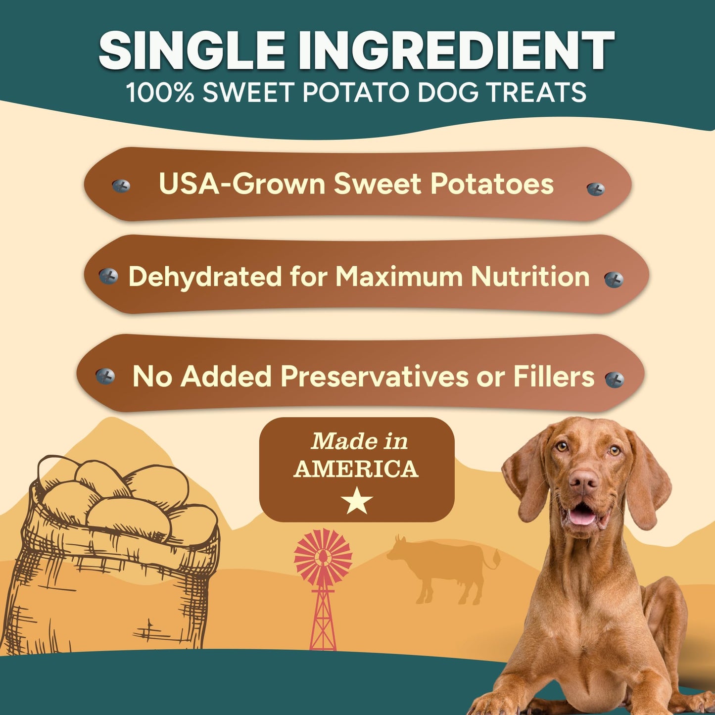 Gaines Family Farmstead Sweet Potato Chips for Dogs - 8 oz Single-Ingredient, All-Natural Dog Treats, Grain-Free & High in Fiber