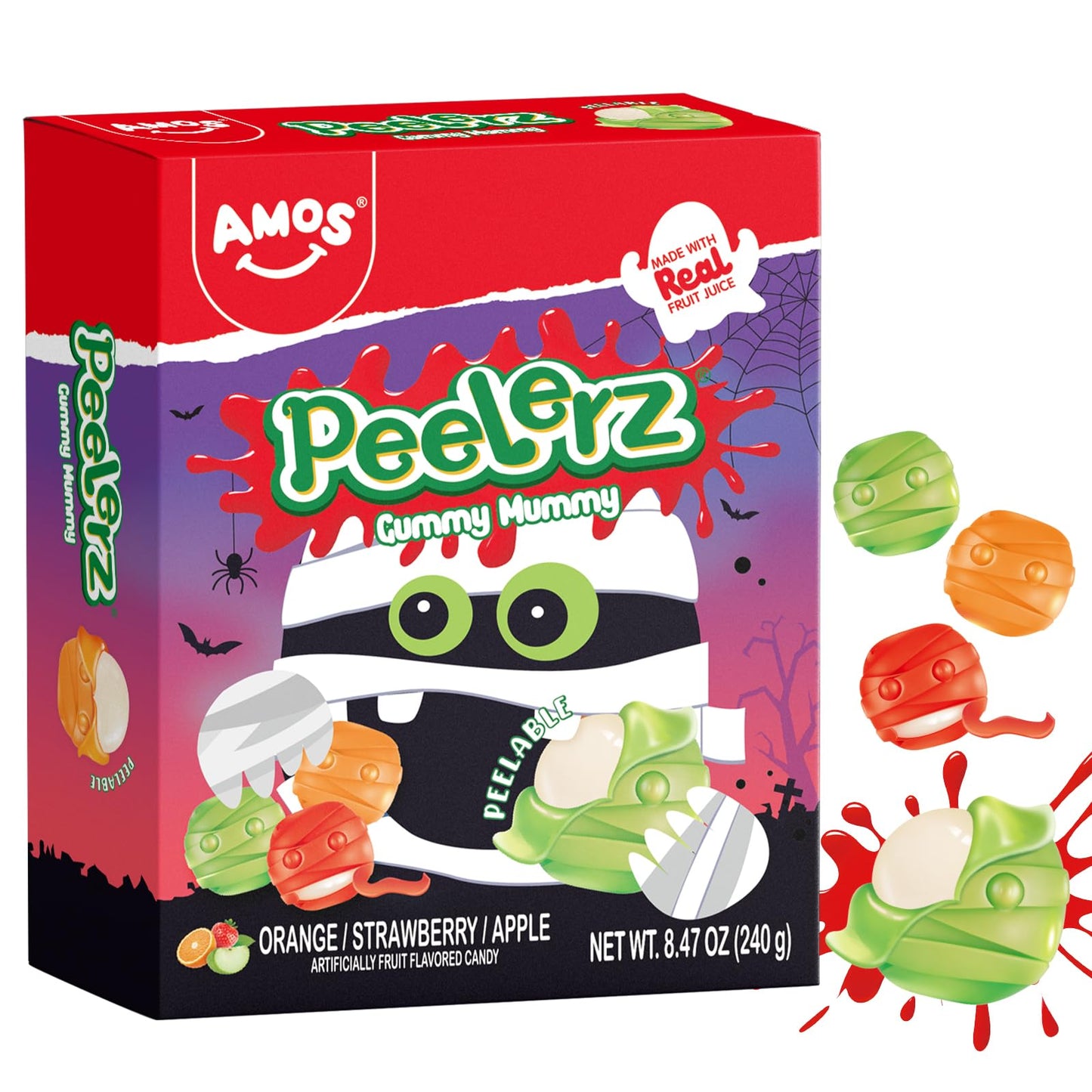 AMOS Halloween Peelerz 4D Mummy Gummies Candy Halloween Candy  for Kids  Trick or Treat  Parties  School Events & Movie Nights  Individually Wrapped Bulk Gummy Snacks  240g (8.47oz) Pack