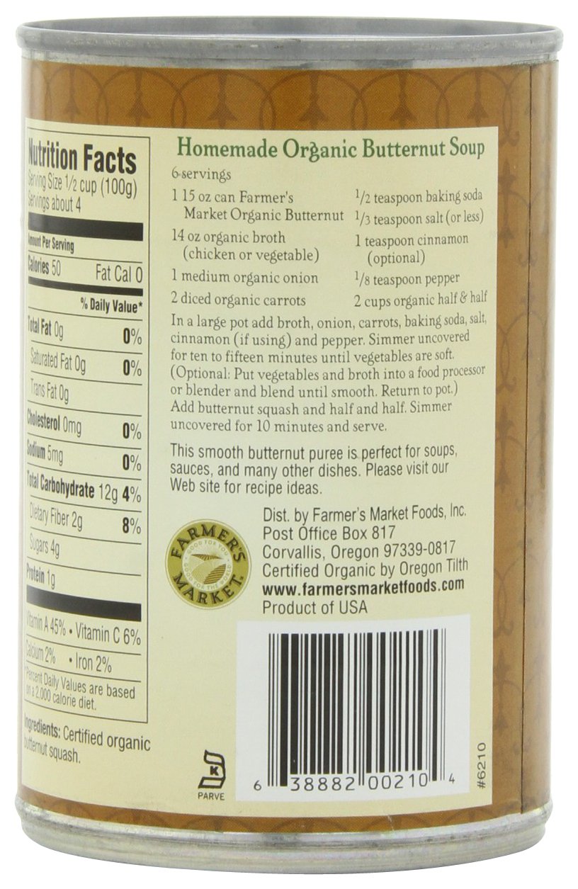 Farmer'S Market Foods Organic Butternut Squash, 15-Ounce Cans (Pack Of 12)