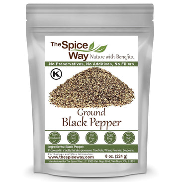 The Spice Way Ground Black Pepper - Fine Ground - 8 oz - Pantry Staple for Cooking