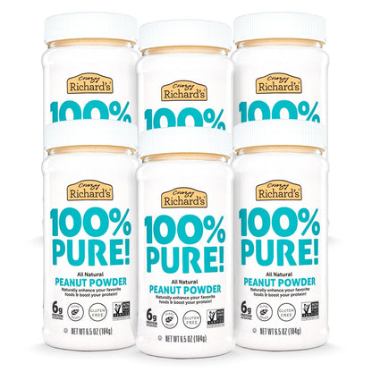 Crazy Richards 100% All-Natural Peanut Butter Powder with No Added Sugar and Non GMO (6.5 Ounces, Pack of 6)