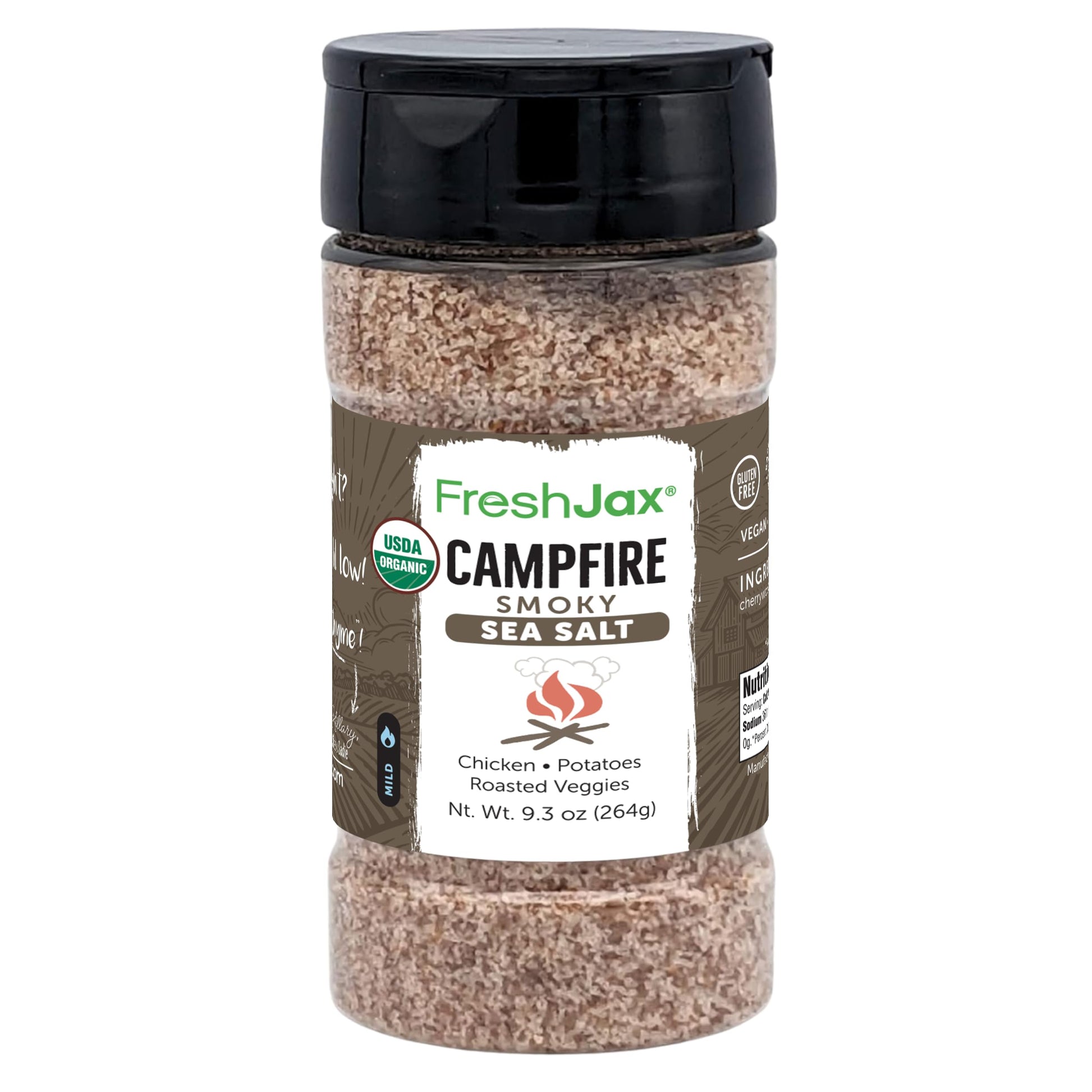 FreshJax Organic Campfire Smokey Sea Salt, Smoked Cherrywood & Chipotle, 9.3 oz