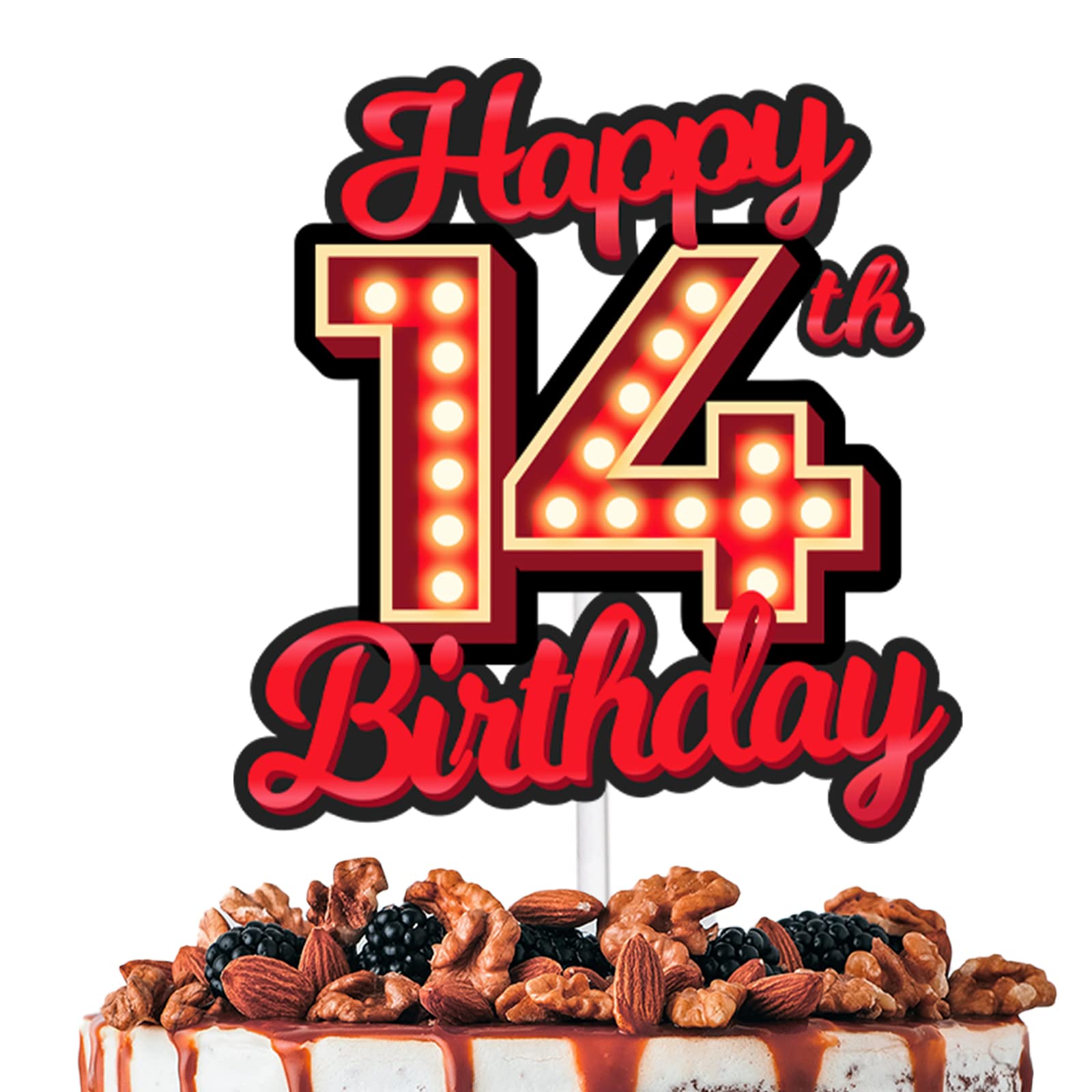 Happy 14th Birthday Cake Topper Fluorescent Flashing Night Out Hen Movie Nightclub Theme Decor Supplies Boy Girl Happy Birthday 