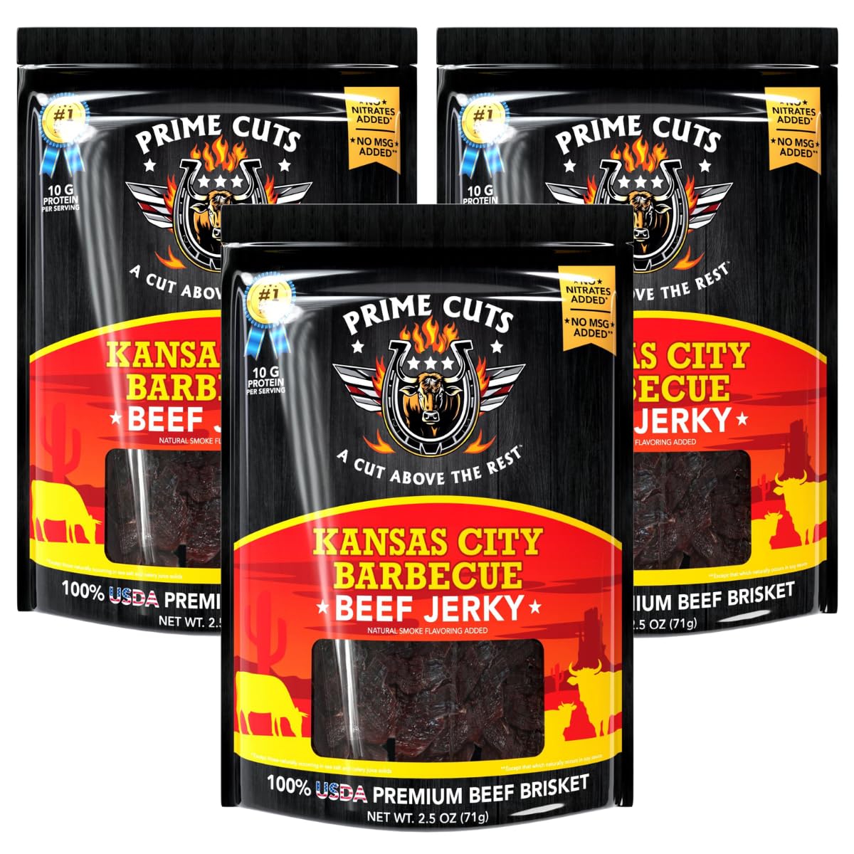 Prime Cuts Kansas City Barbecue Beef Jerky | Usda Prime Brisket | Sweet And Smoky Bbq Flavor | High-Protein  Low-Fat Snack | Authentic Midwest Taste | Perfect For Tpartyl  Work  And Adventure