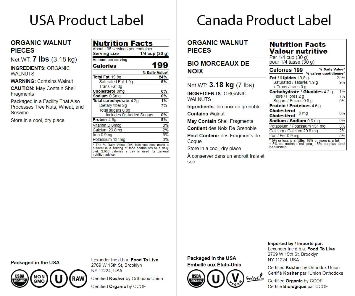 Food to Live Organic Walnut Pieces, 7 Pounds - California Chandler Variety. Medium Size. Non-GMO. Rich in Omega-3, Antioxidants,
