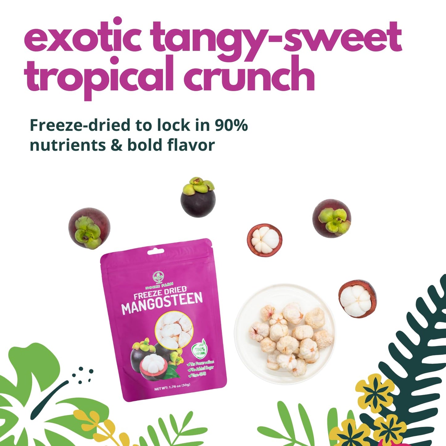 (Pack Of 3) Nokki Farm Freeze Dried Mangosteen 50G | Superfood| 100% Natural | No Sugar Added | Vegan | Non Gmo | All Natural |