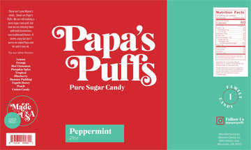 Papa'S Puffs Peppermint Flavored Pure Sugar Candy - Individually Wrapped In Resealable Tub - Fat-Free, Gluten-Free, Cholesterol-