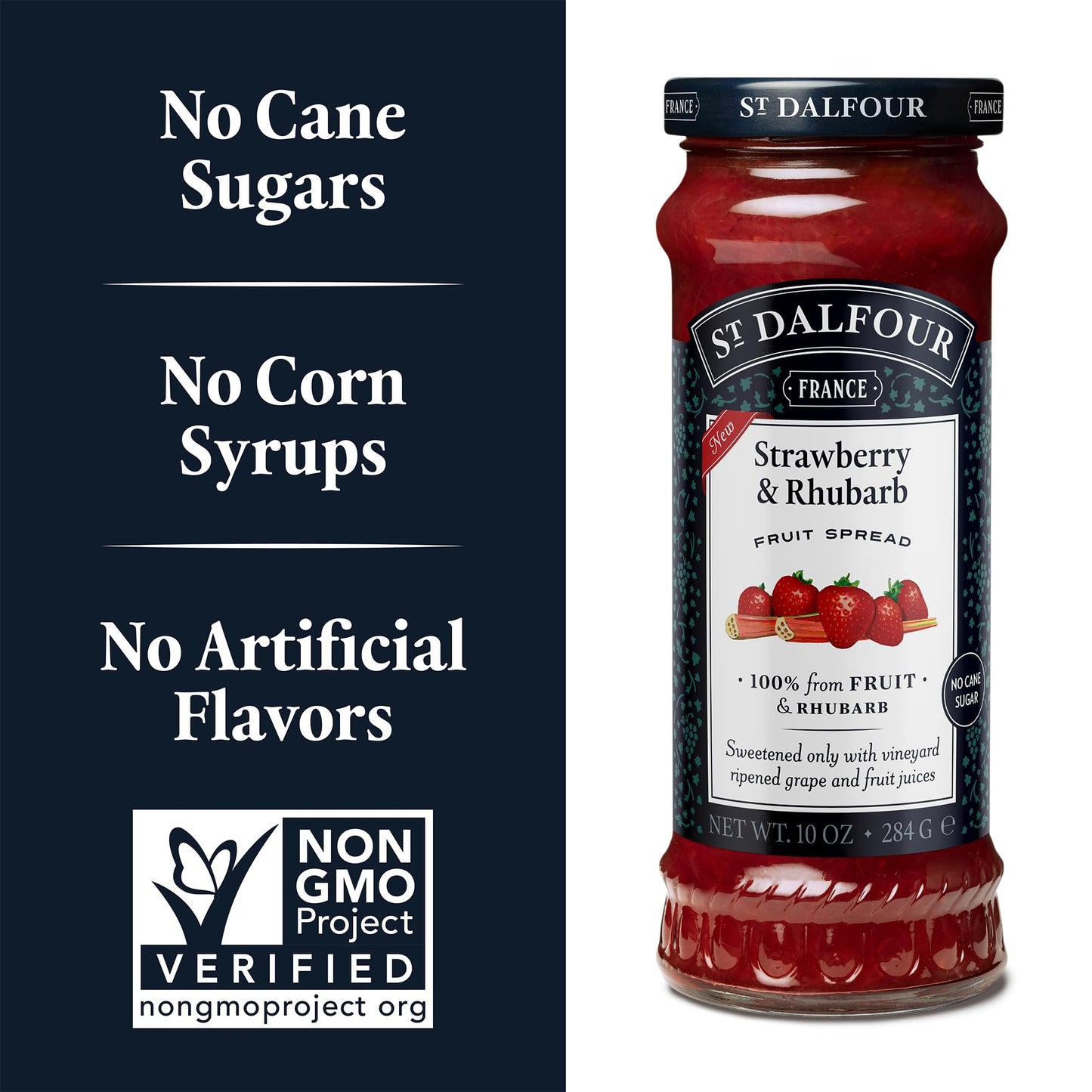St. Dalfour Strawberry & Rhubarb Fruit Spread - 10Oz - 100% From Fruit, No Artificial Ingredients, Non Gmo, No Cane Sugars, All Natural