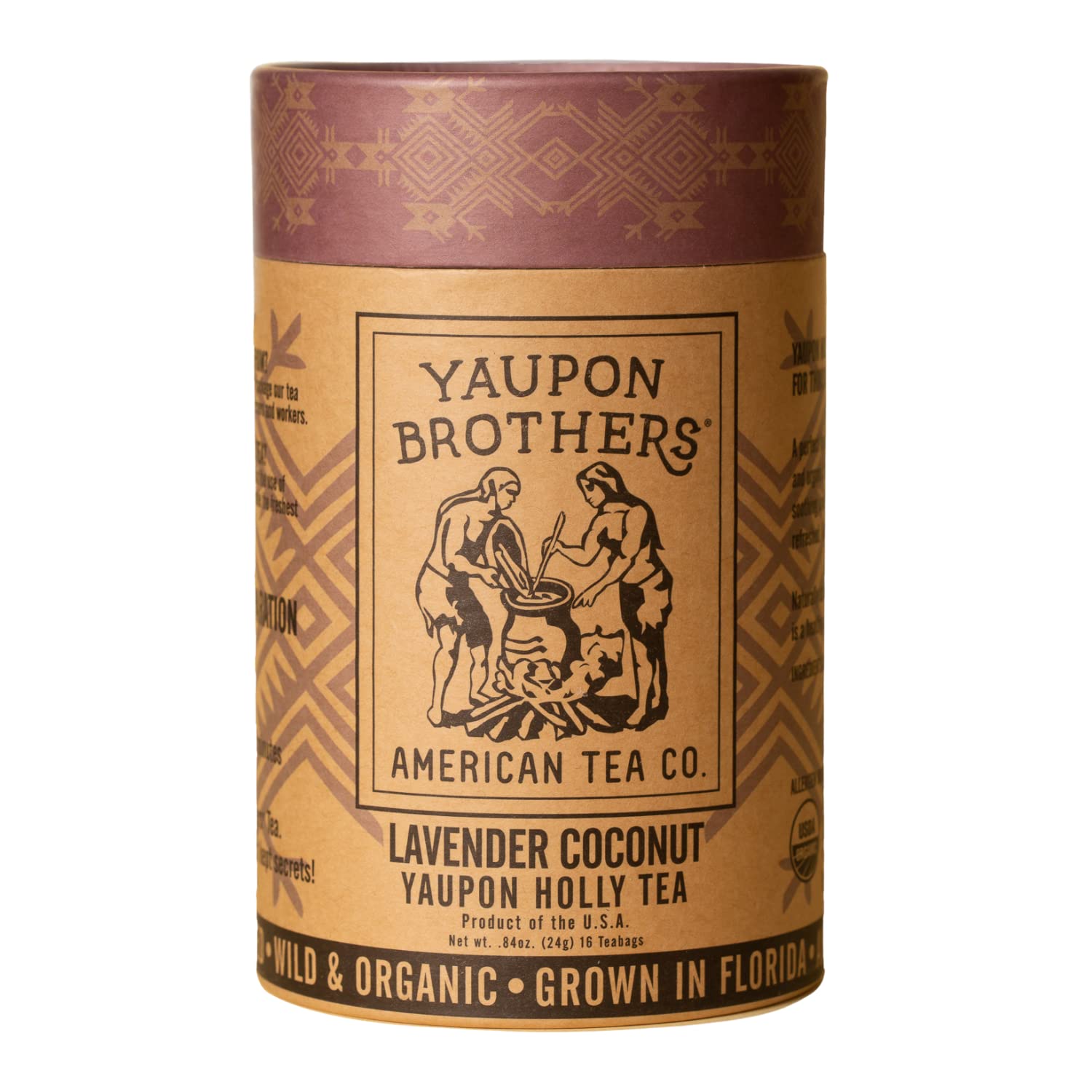 Yaupon Brothers Lavender Coconut Yaupon Tea - Naturally Caffeinated, Antioxidant-Rich - 16 Natural Fiber Tea Bags