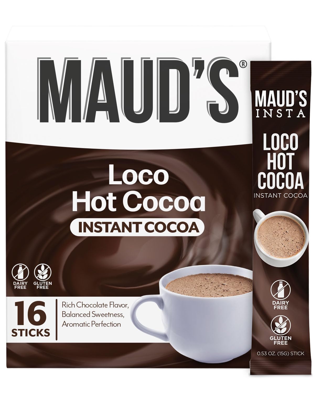 MaudS Dark Hot Chocolate Instant Packets  16 Ct  Instant Hot Or Iced Chocolate - Just Add Water