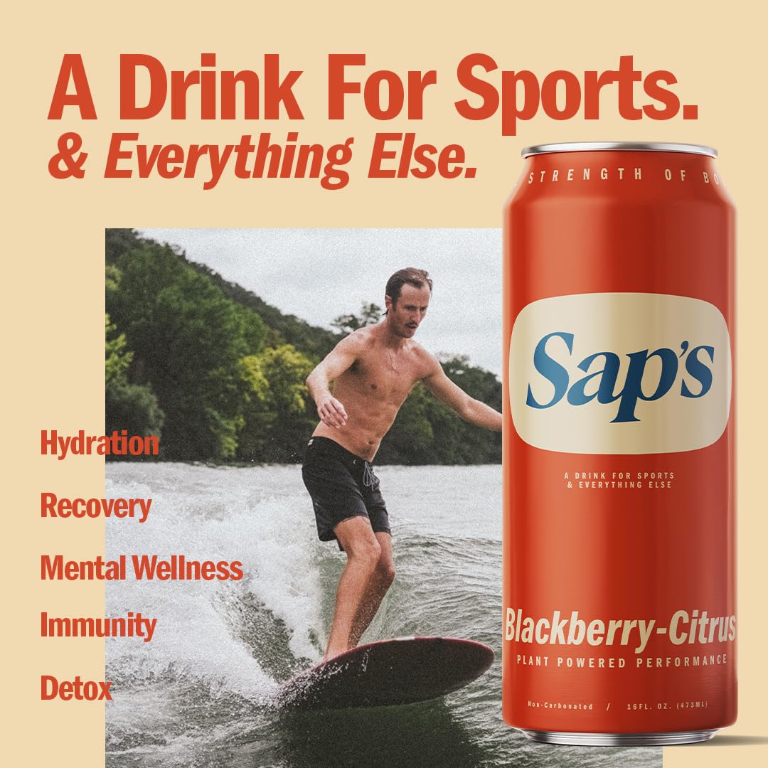 Sap's Rapid Rehydration Sports Drink, Blackberry-Citrus, 12 Cans, 16 fl oz, Electrolytes & Adaptogens, Zero Artificial Colors or Sugars