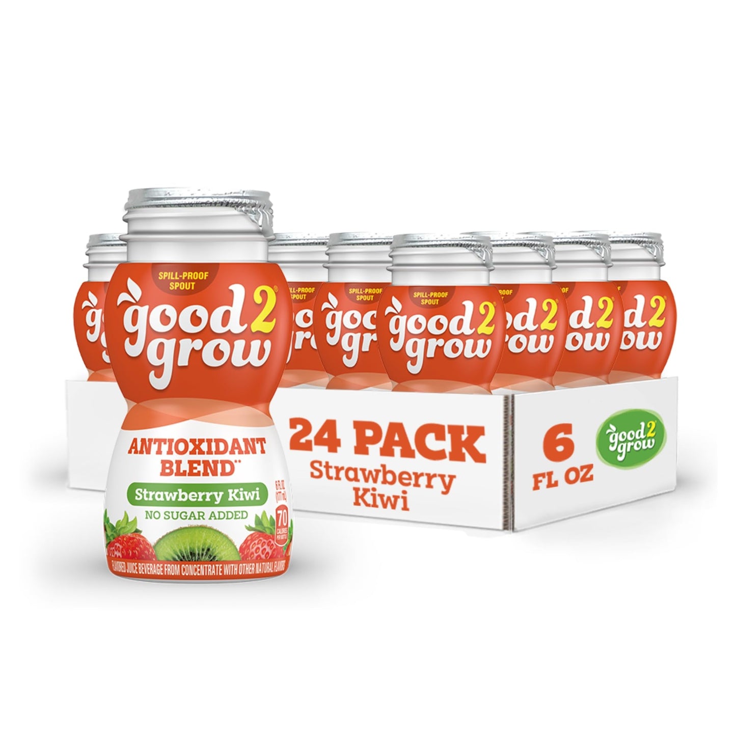 good2grow Strawberry Kiwi Flavored Antioxidant Blend Juice for Kids - Juice Bottles Bulk 24 Pack, Reusable Bottle, No Sugar Adde
