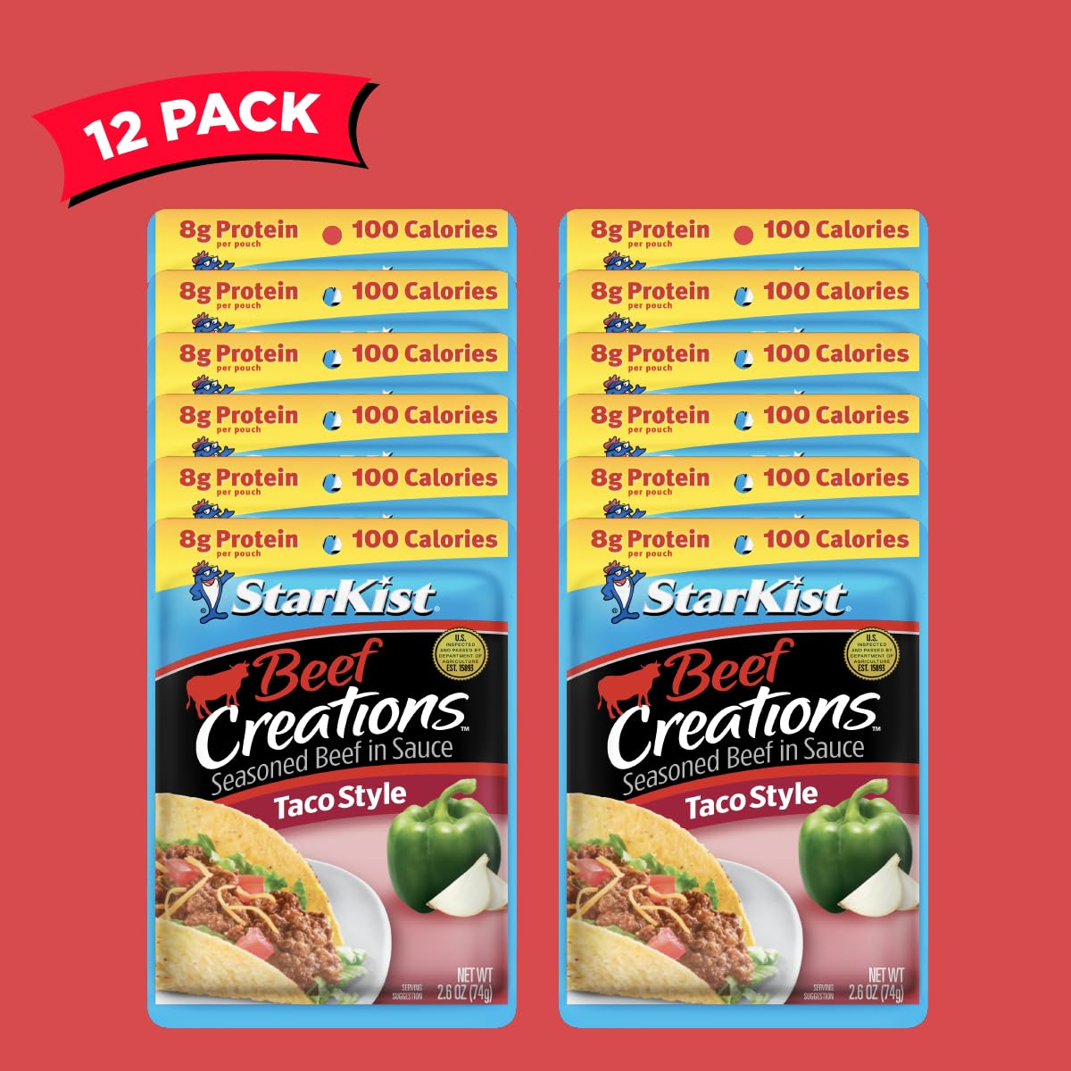 StarKist Beef Creations Taco Style, 2.6 oz Pouch, 12 pack