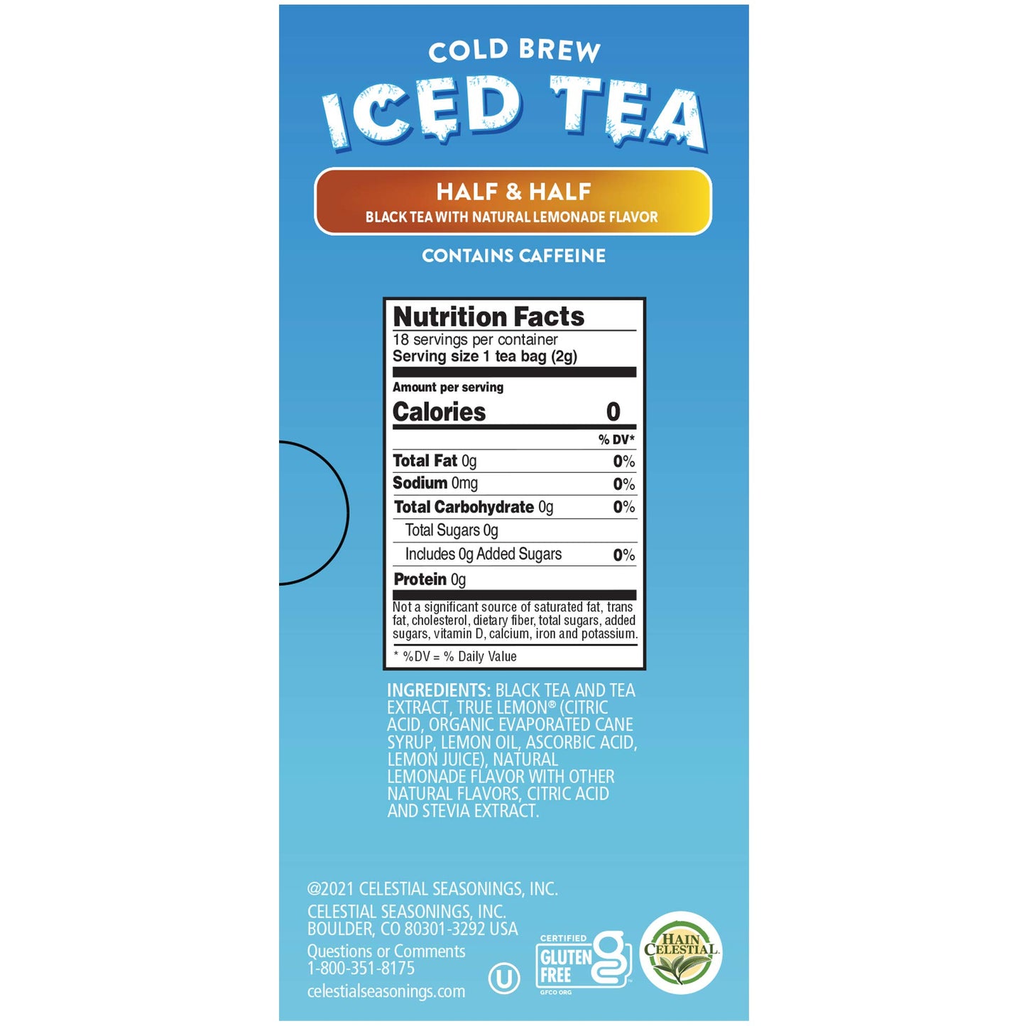 Celestial Seasonings Cold Brew Iced Tea, Half and Half, Caffeinated, 18 Tea Bags (Pack of 6)