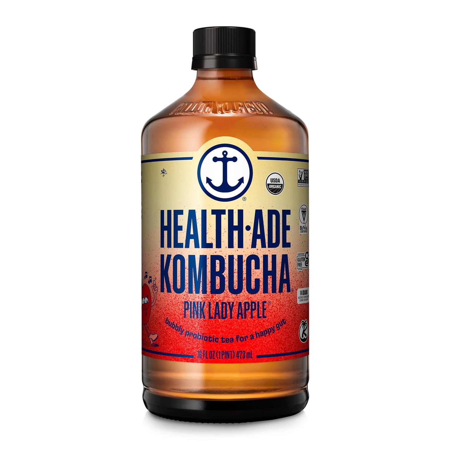 Health-Ade Kombucha Tea, Organic Fermented Drink, Probiotics, 12 Pack of 16 Fl Oz Bottles, Pink Lady Apple, Non-GMO, Vegan, Gluten Free