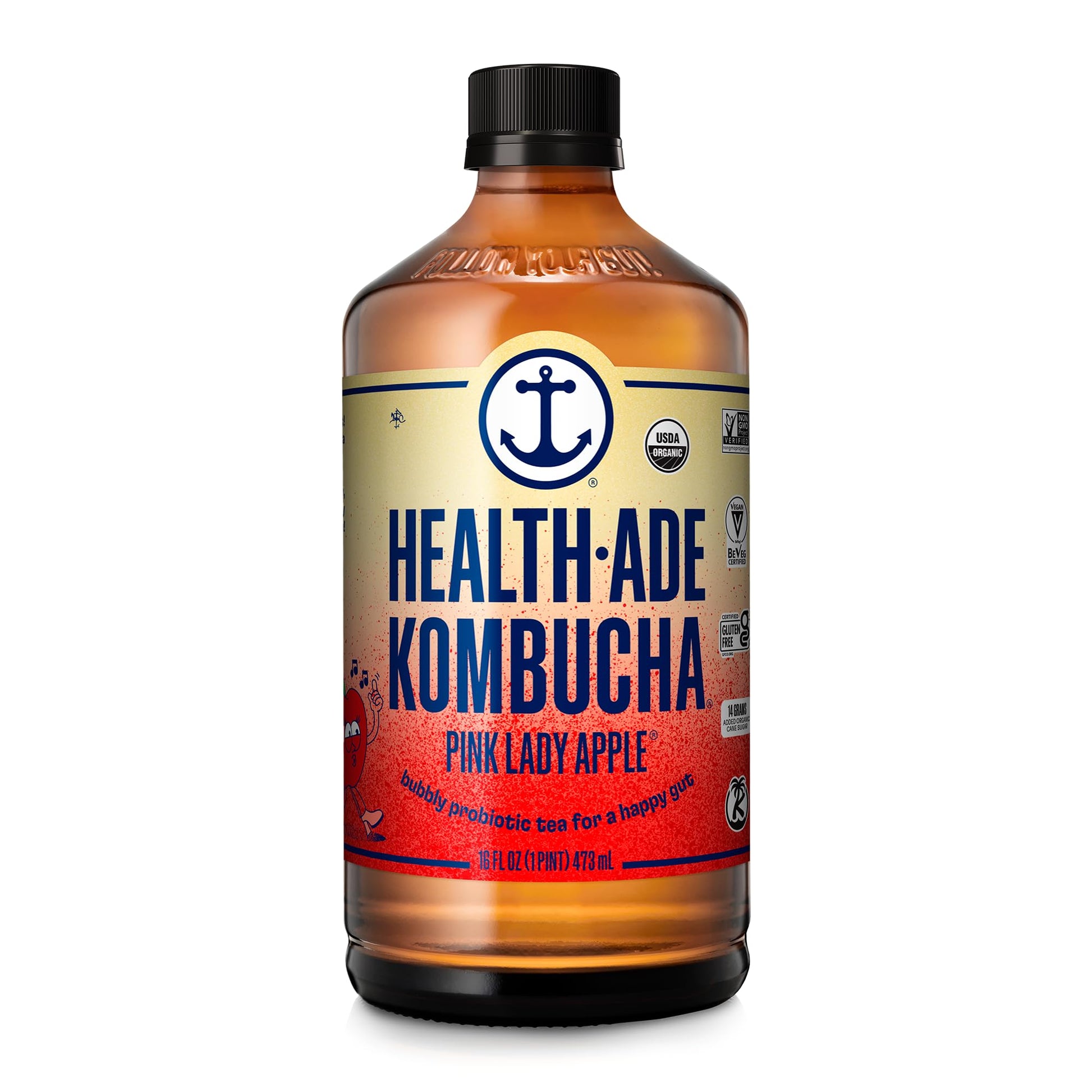 Health-Ade Kombucha Tea, Organic Fermented Drink, Probiotics, 12 Pack of 16 Fl Oz Bottles, Pink Lady Apple, Non-GMO, Vegan, Gluten Free