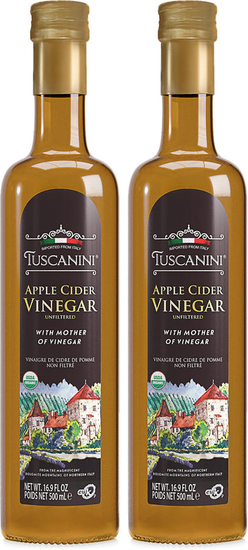 Tuscanini Organic Unfiltered Apple Cider Vinegar, 16.9oz (2 Pack), Certified Kosher