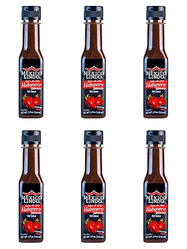 Mexico Lindo Habanero Hot Sauce Xxxtra Hot | 83,200 Scoville Level | Mix Of Habanero, Tatemados & Spices | Perfect For Quesadillas, Soups & Nachos | 5 Fl Oz Bottles (Pack Of 6)
