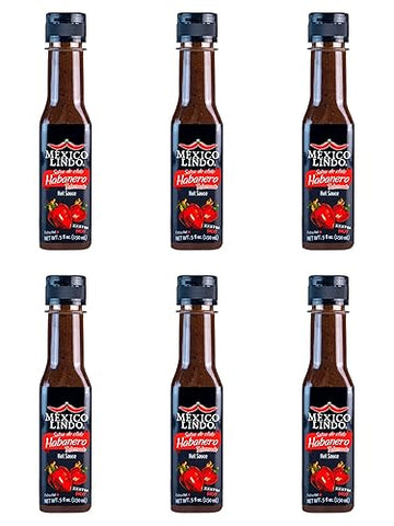 Mexico Lindo Habanero Hot Sauce Xxxtra Hot | 83,200 Scoville Level | Mix Of Habanero, Tatemados & Spices | Perfect For Quesadillas, Soups & Nachos | 5 Fl Oz Bottles (Pack Of 6)