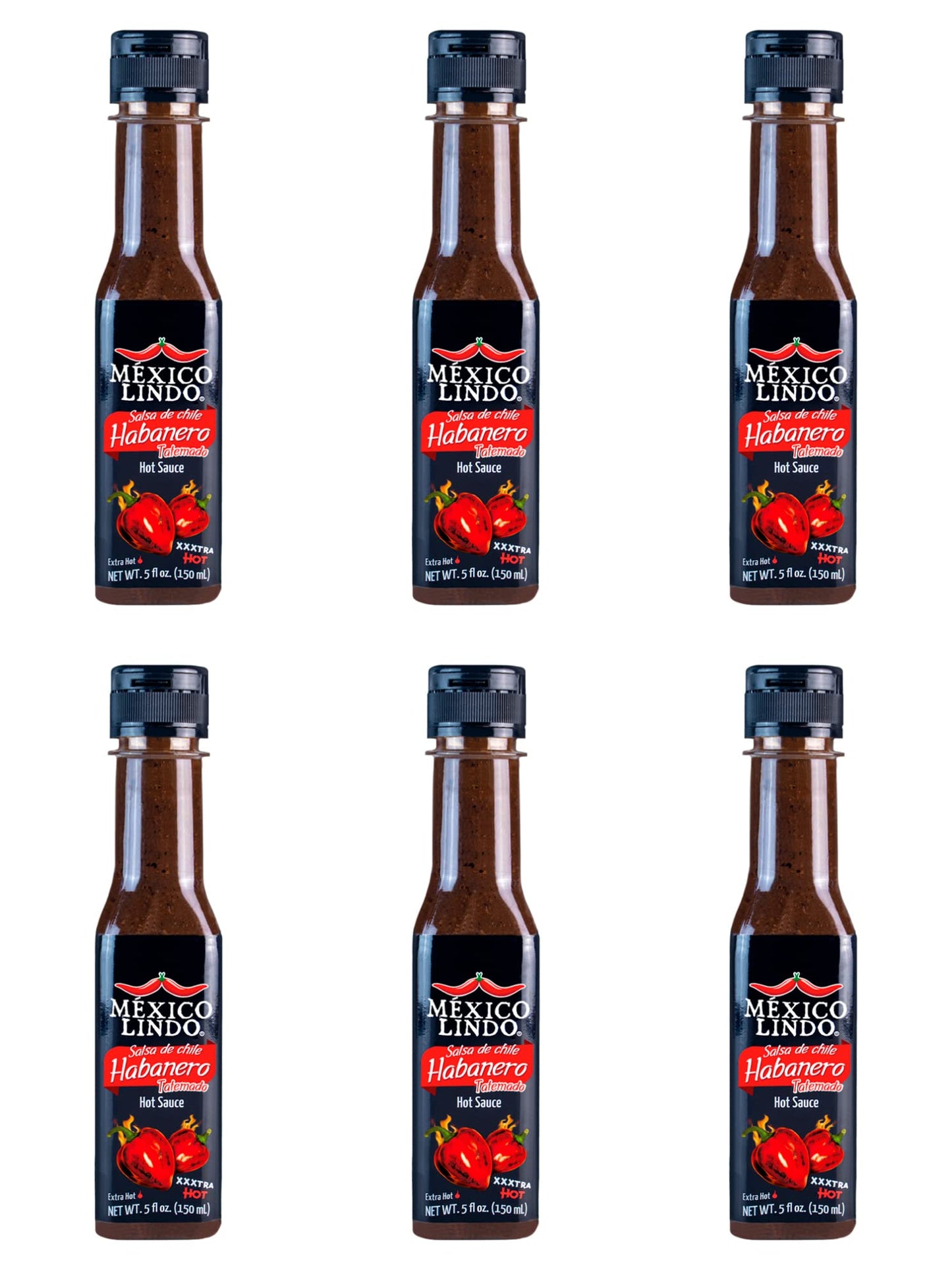 Mexico Lindo Habanero Hot Sauce Xxxtra Hot | 83,200 Scoville Level | Mix Of Habanero, Tatemados & Spices | Perfect For Quesadillas, Soups & Nachos | 5 Fl Oz Bottles (Pack Of 6)