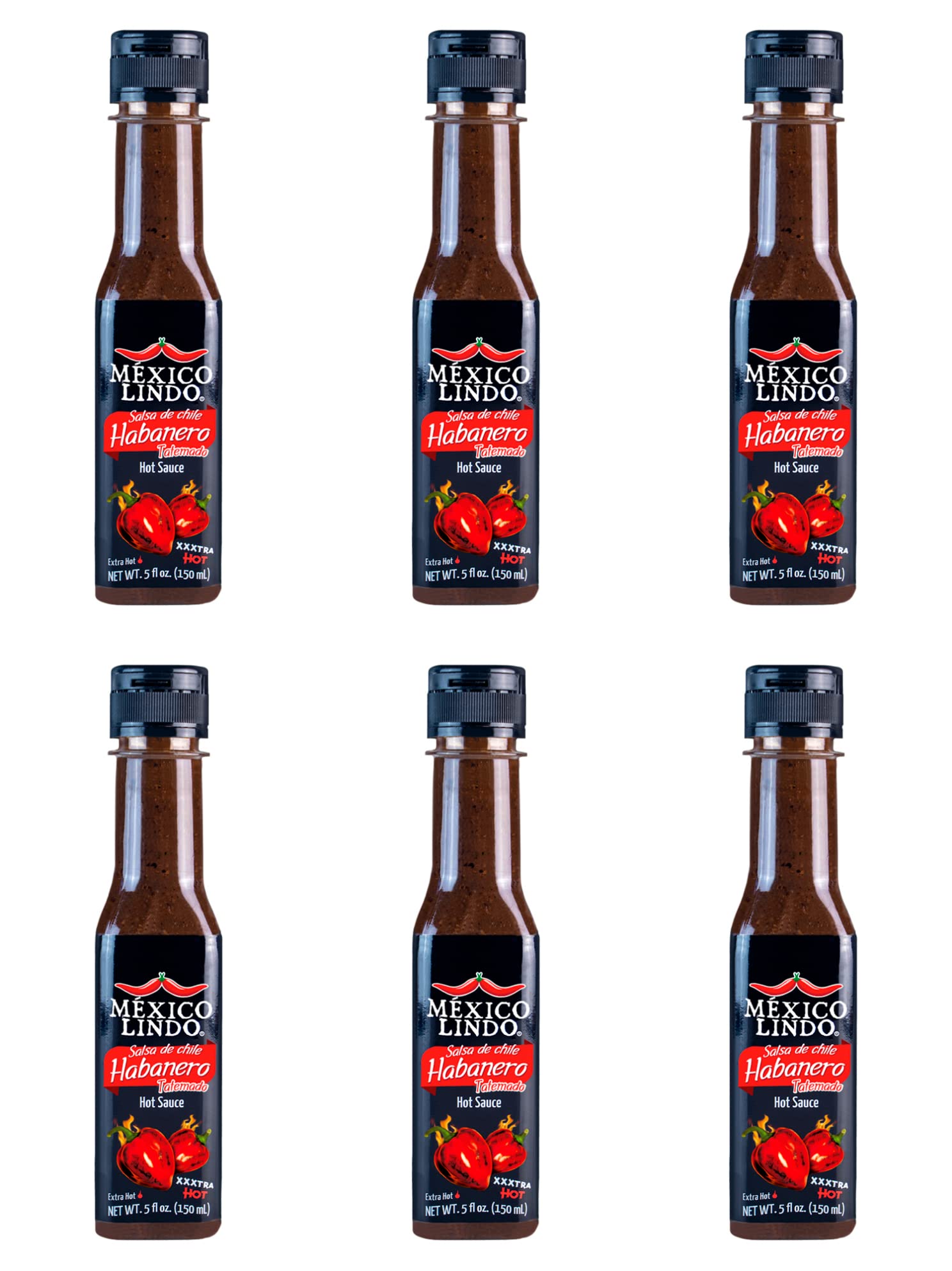 Mexico Lindo Habanero Hot Sauce Xxxtra Hot | 83,200 Scoville Level | Mix Of Habanero, Tatemados & Spices | Perfect For Quesadillas, Soups & Nachos | 5 Fl Oz Bottles (Pack Of 6)
