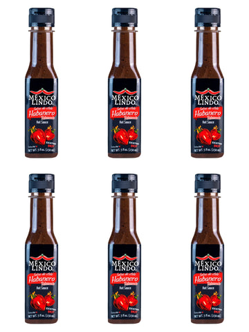 Mexico Lindo Habanero Hot Sauce Xxxtra Hot | 83,200 Scoville Level | Mix Of Habanero, Tatemados & Spices | Perfect For Quesadillas, Soups & Nachos | 5 Fl Oz Bottles (Pack Of 6)