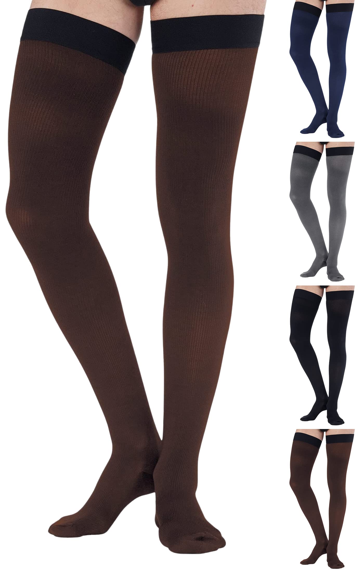 7Xl Plus Size Compression Thigh Hi Socks For Men 20-30 Mmhg With Grip Top - Mens Graduated Compression Stockings Hose For Improv
