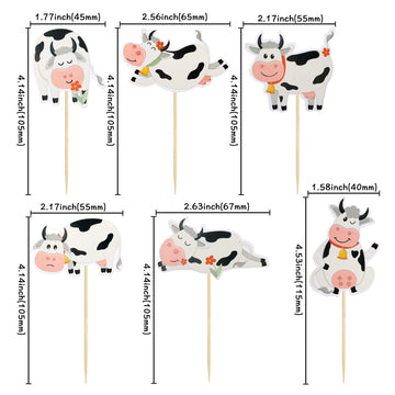 Gyufise 36Pcs Cow Cupcake Toppers Farm Animals Theme Moo Cupcake Picks Cow Cake Decorations For Cow Theme Baby Shower Kids Birth