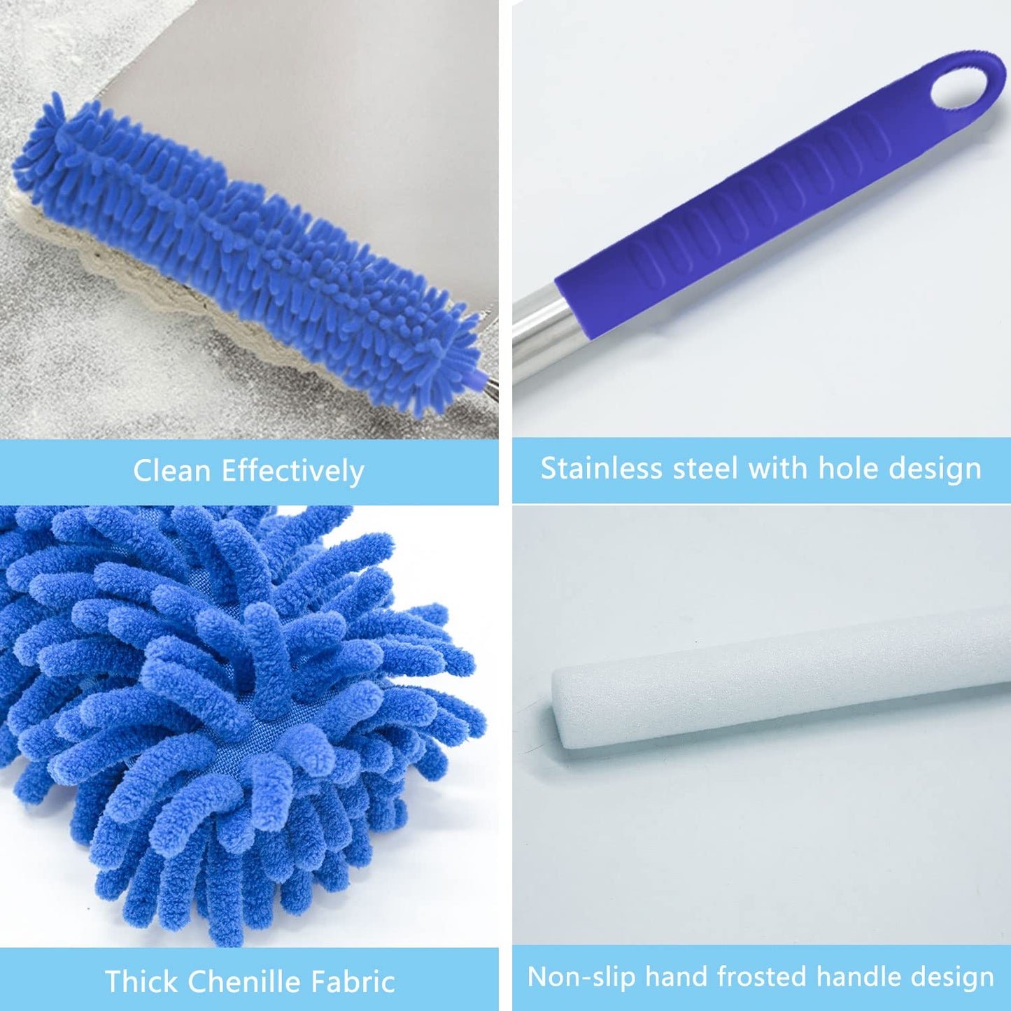 Microfibre Duster For High Ceilings, Duster For Cleaning Fan Cobweb, 100'' Telescopic Extension Pole Kit, Reusable Duster, Washa