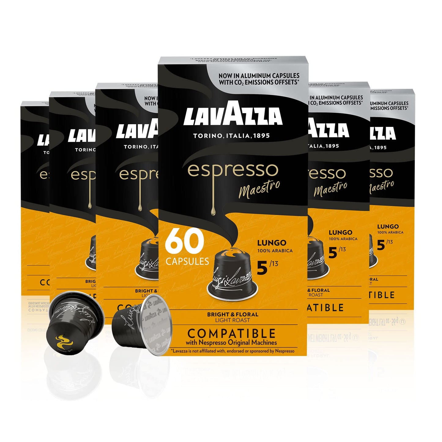 Lavazza Espresso Maestro Lungo Capsules, Light Espresso Roast, 100% Arabica, 10 Count (Pack of 6), Compatible with Nespresso Original Machines