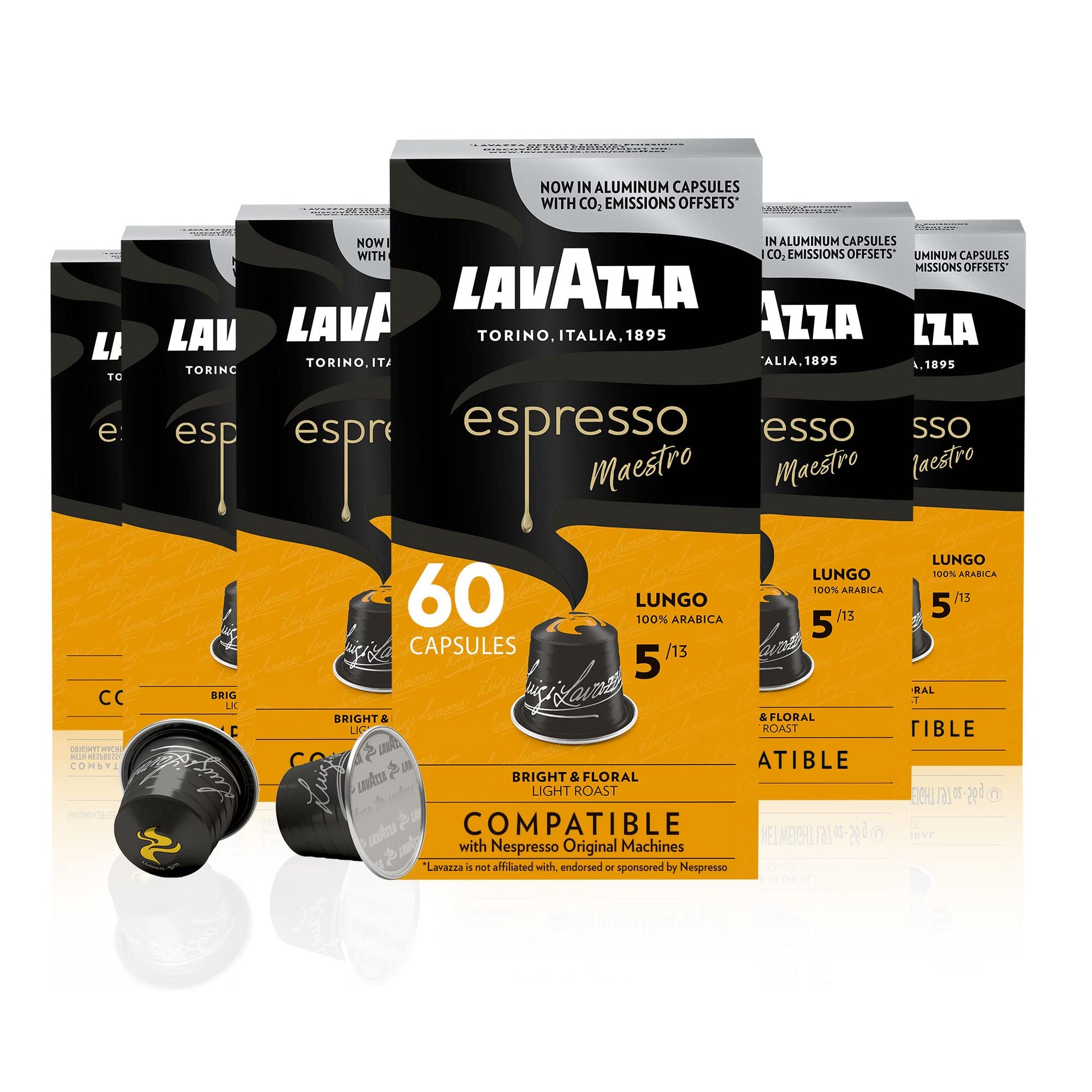 Lavazza Espresso Maestro Lungo Capsules, Light Espresso Roast, 100% Arabica, 10 Count (Pack of 6), Compatible with Nespresso Original Machines