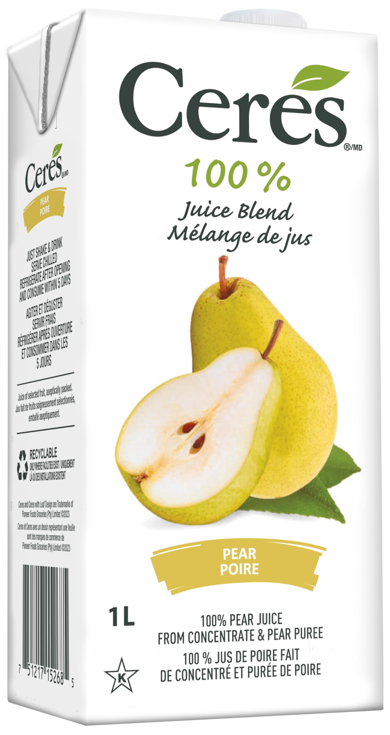 Ceres 100% All Natural Pure Fruit Juice Blend, Pear - Gluten Free, Rich in Vitamin C, No Added Sugar or Preservatives, Cholester