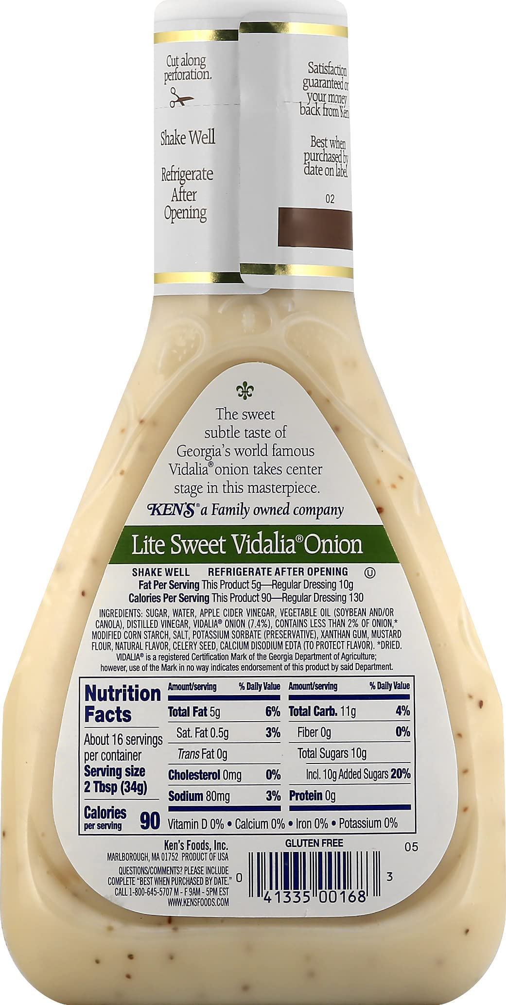 Ken's Steak House Lite Sweet Vidalia Onion Dressing,16 Fl OZ Bottle (Pack of 2)