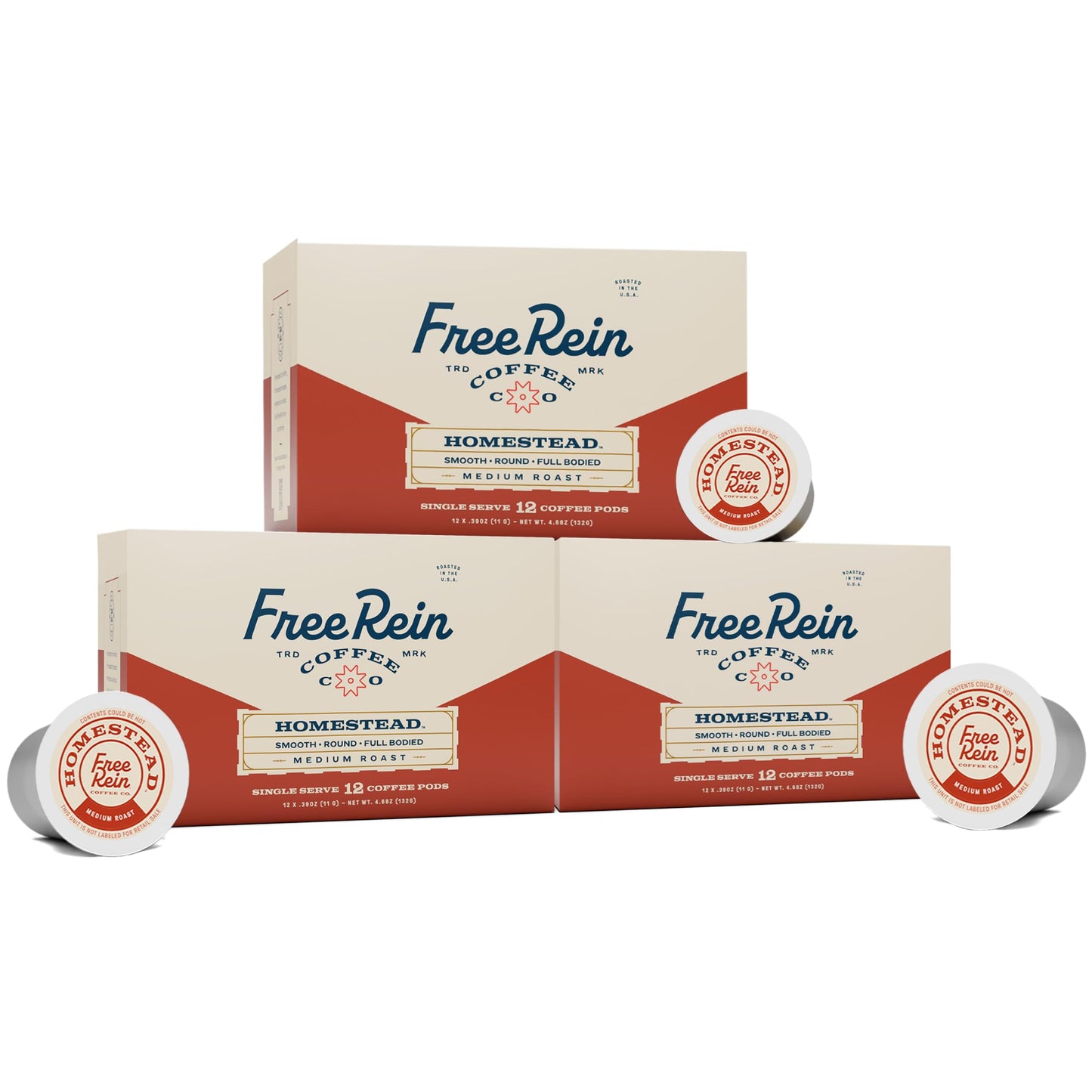 Free Rein Coffee Company  Homestead Medium Roast Coffee Pods - Smooth & Balanced Coffee  Roasted in America - 36ct (3 Packs of 12)