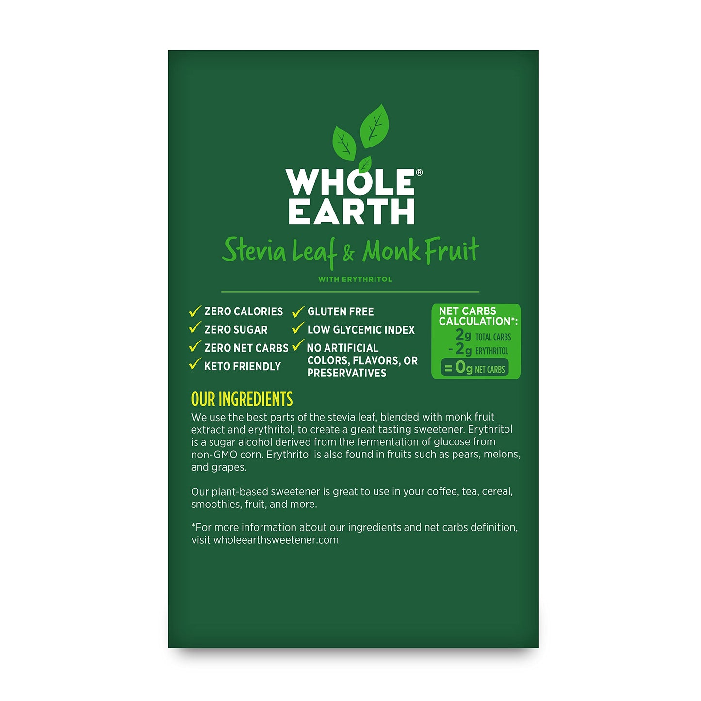 Whole Earth Sweetener Co. NATURE SWEET Stevia & Monk Fruit Sweetener  Erythritol Sweetener  Sweet Leaf Stevia Packets  Sugar Substitute  Natural Sweetener  80 Count