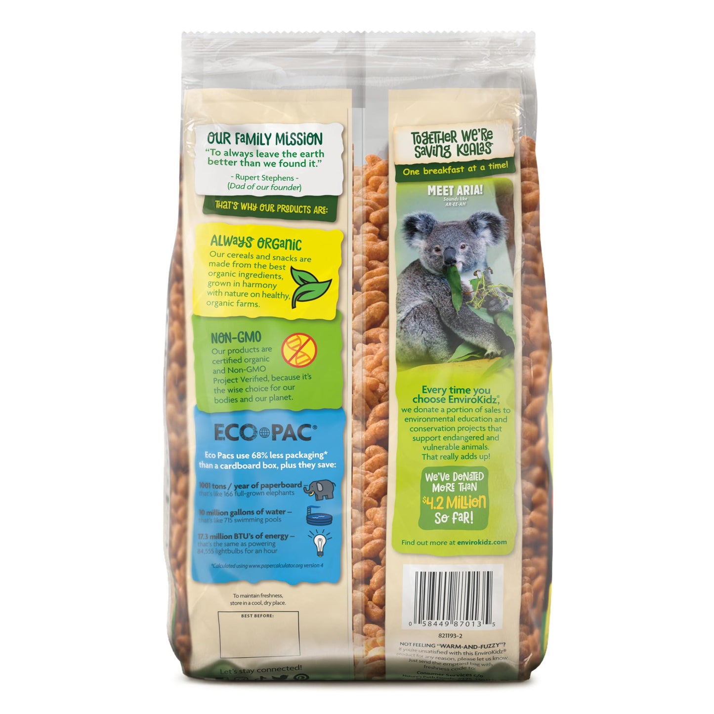 Envirokidz Koala Crisp Organic Chocolate Cereal, 1.6 Lbs. Earth Friendly Package (Pack Of 6), Gluten Free, Non-Gmo, Fair Trade,