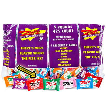 Zotz Fizzy Bulk Candy (Assorted, 425 Units)- Hard Candy Individually Wrapped- Assorted Fruit Flavors, Cherry, Watermelon, Strawb