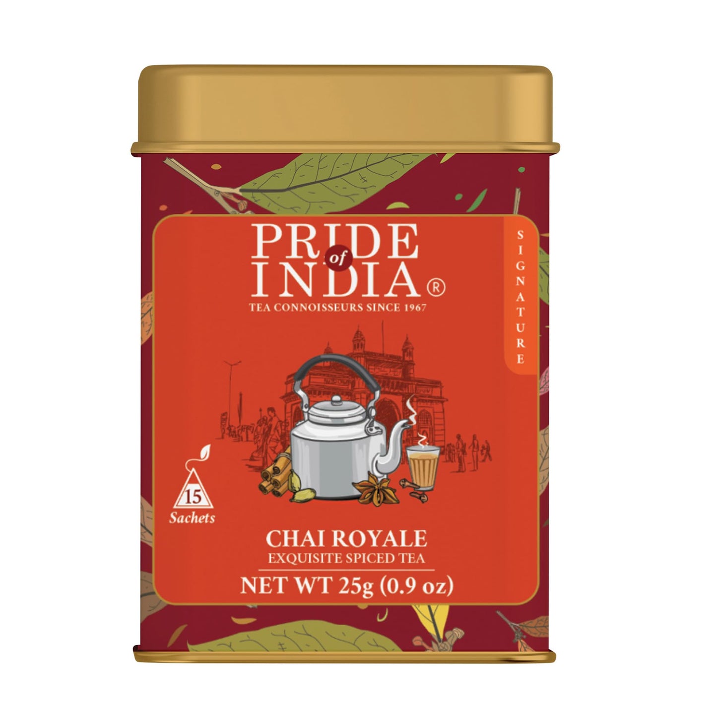Pride Of India | Chai Royale Exquisite Spiced Tea 1 Oz (28.3 Gm) | 15 Pyramid Full Leaf Individually Wrapped Tea Bags | 100% Natural Blend Of Black Tea & Spices |Bold & Spicy Flavor