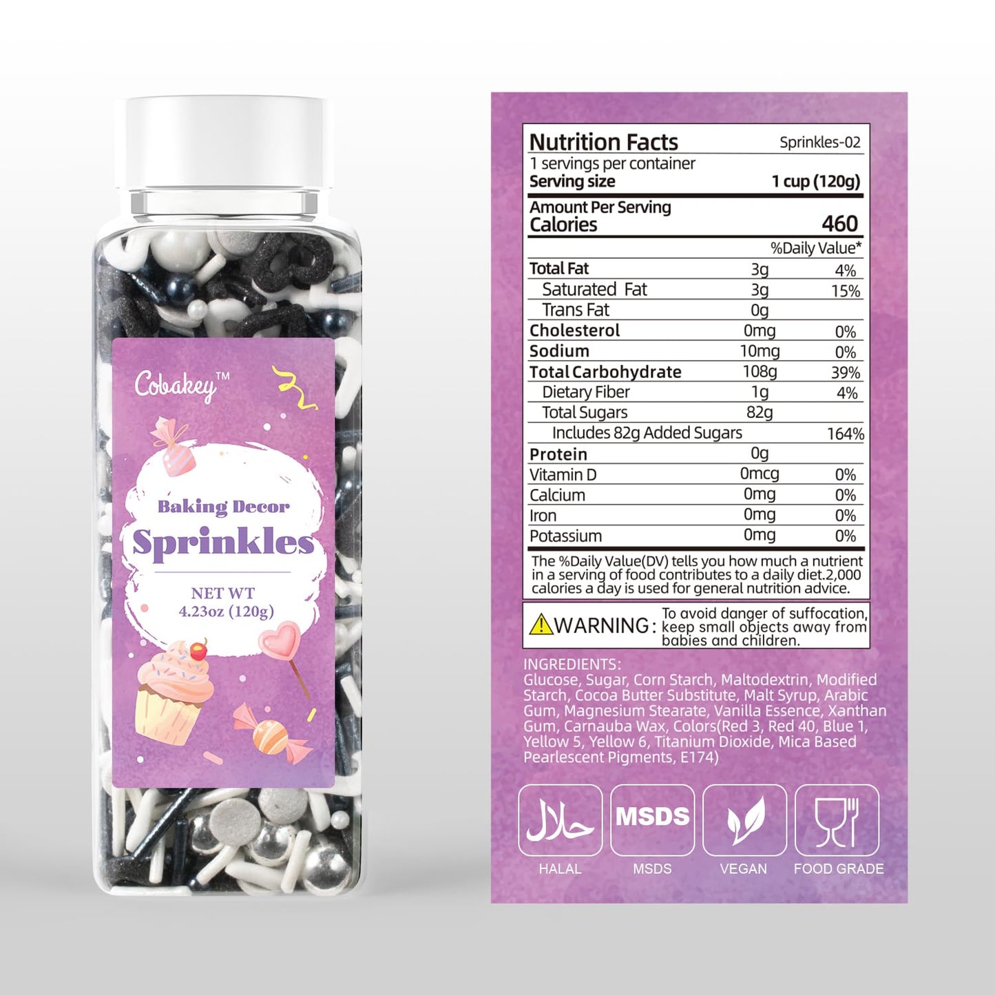 Black And White Heart Sprinkles For Cake Decorating 4.23Ounce - Sugar Mix Contains Heart & Silver Pearl Sprinkles For Cupcake To