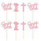 Gyufise 24Pcs Pink Glitter God Bless And Cross Cupcake Toppers Girl Babyshower Cake Topper Decorations For Babyshower Girl Bapti