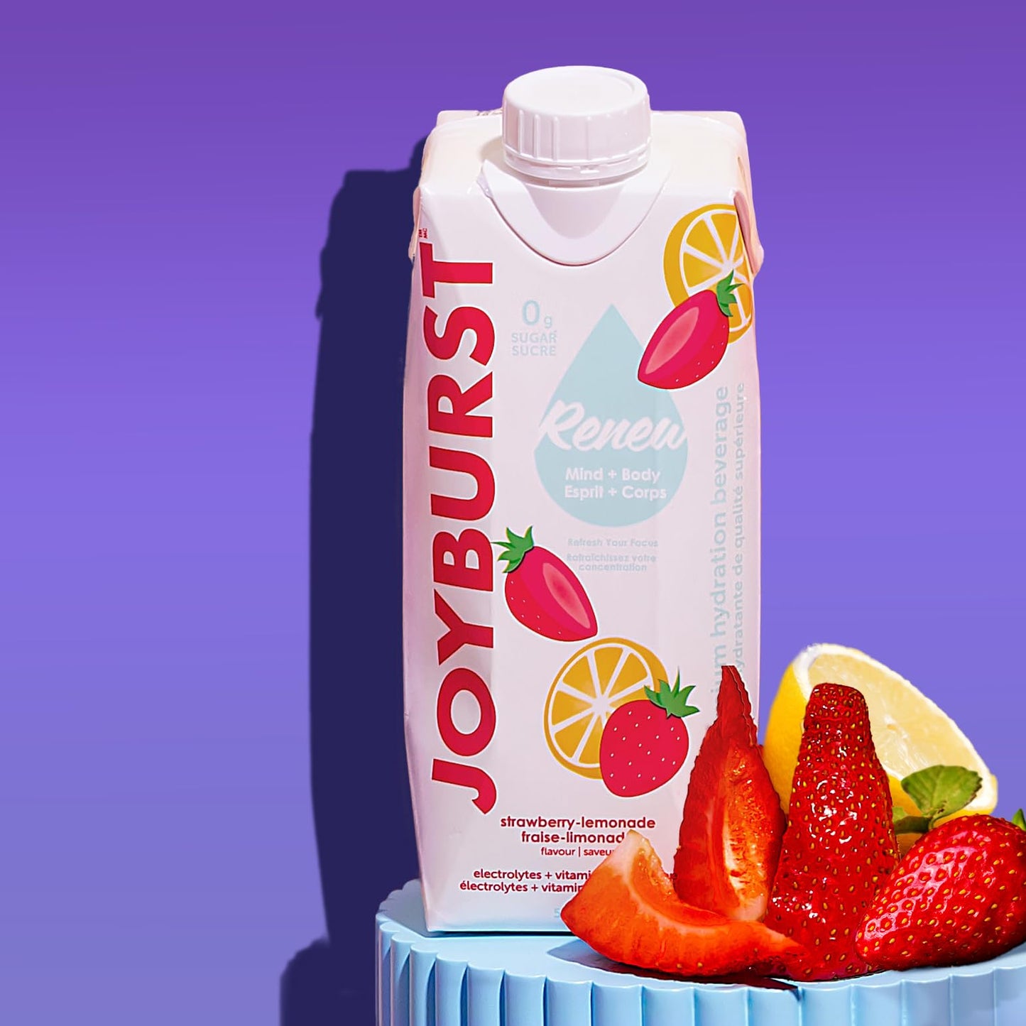 JOYBURST Sugar Free Electrolyte Water, Zero Calorie Hydration Drink, Strawberry-Lemonade, 12 Pack, Eco-friendly Tetra Pak