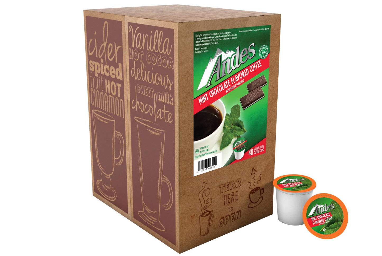 Andes Mint Chocolate Flavored Coffee Pods, Compatible with K Cup 2.0, 40 Count