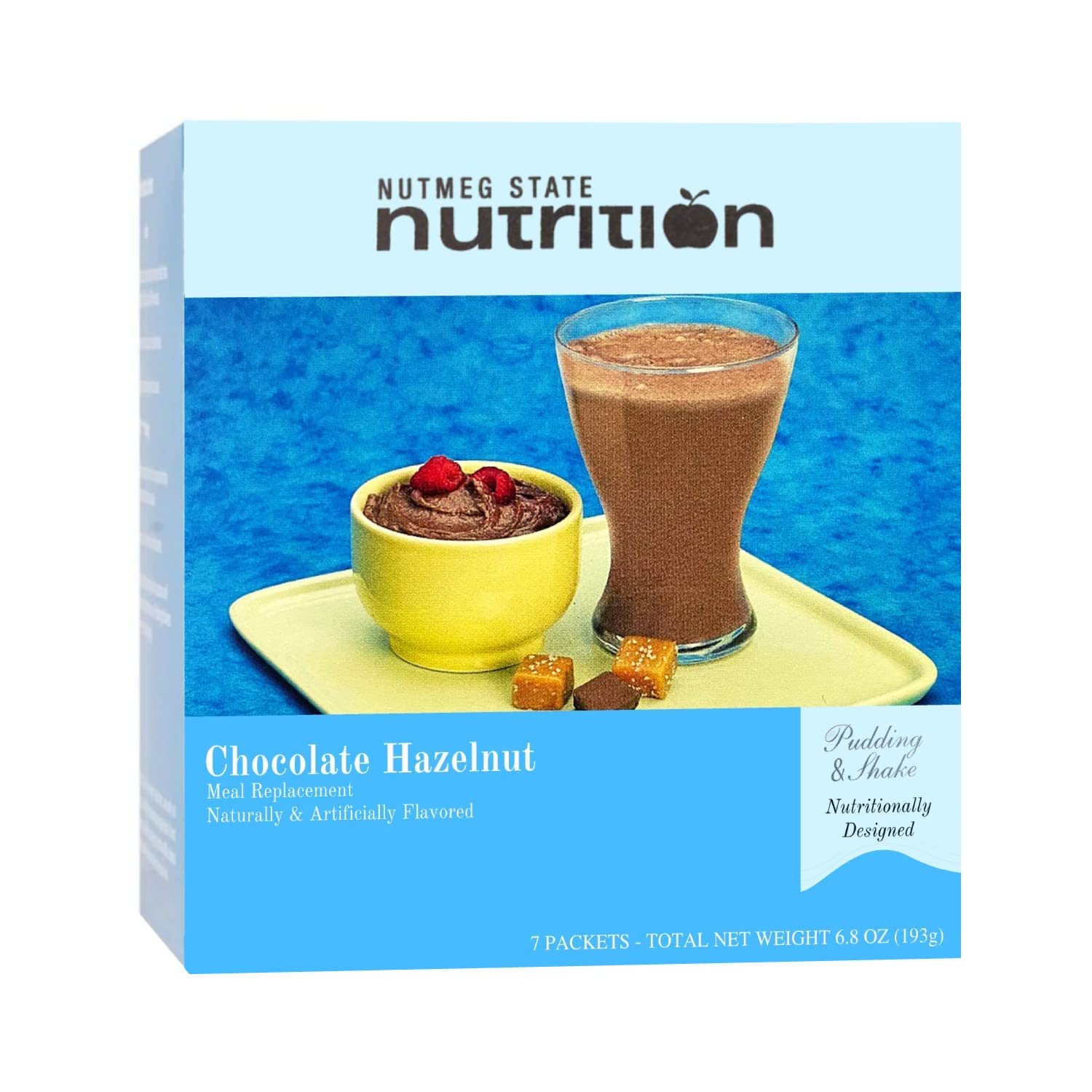 Nutmeg State Nutrition Pudding or Shake, Low Calories, 15g Protein, Chocolate Hazelnut, 7 Servings Per Box