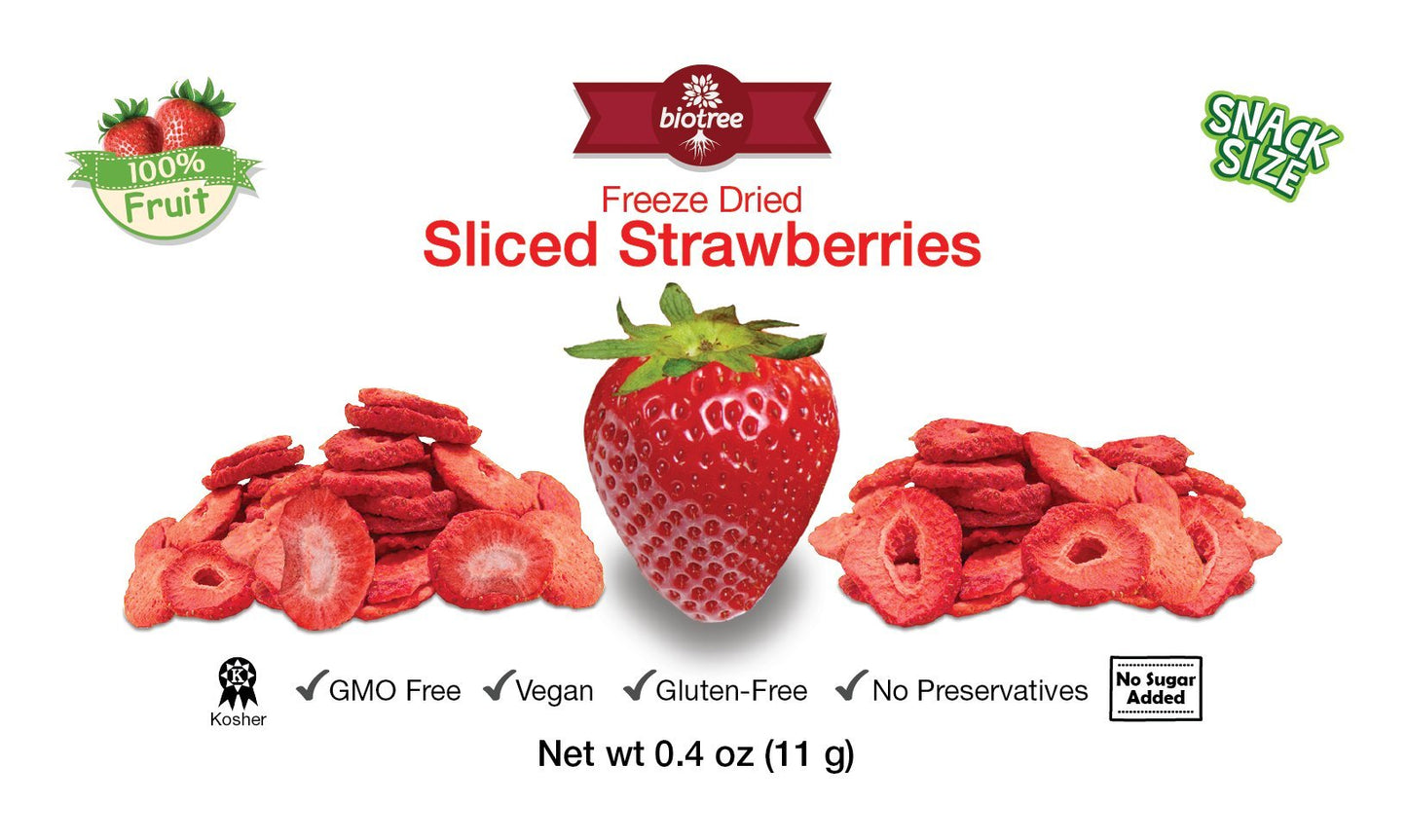 Biotree Labs Freeze Dried Sliced Strawberries - Pack Of 0.4 Oz, 100% Natural Sliced Fruit, Great For Healthy Snacks, Cereal Topp