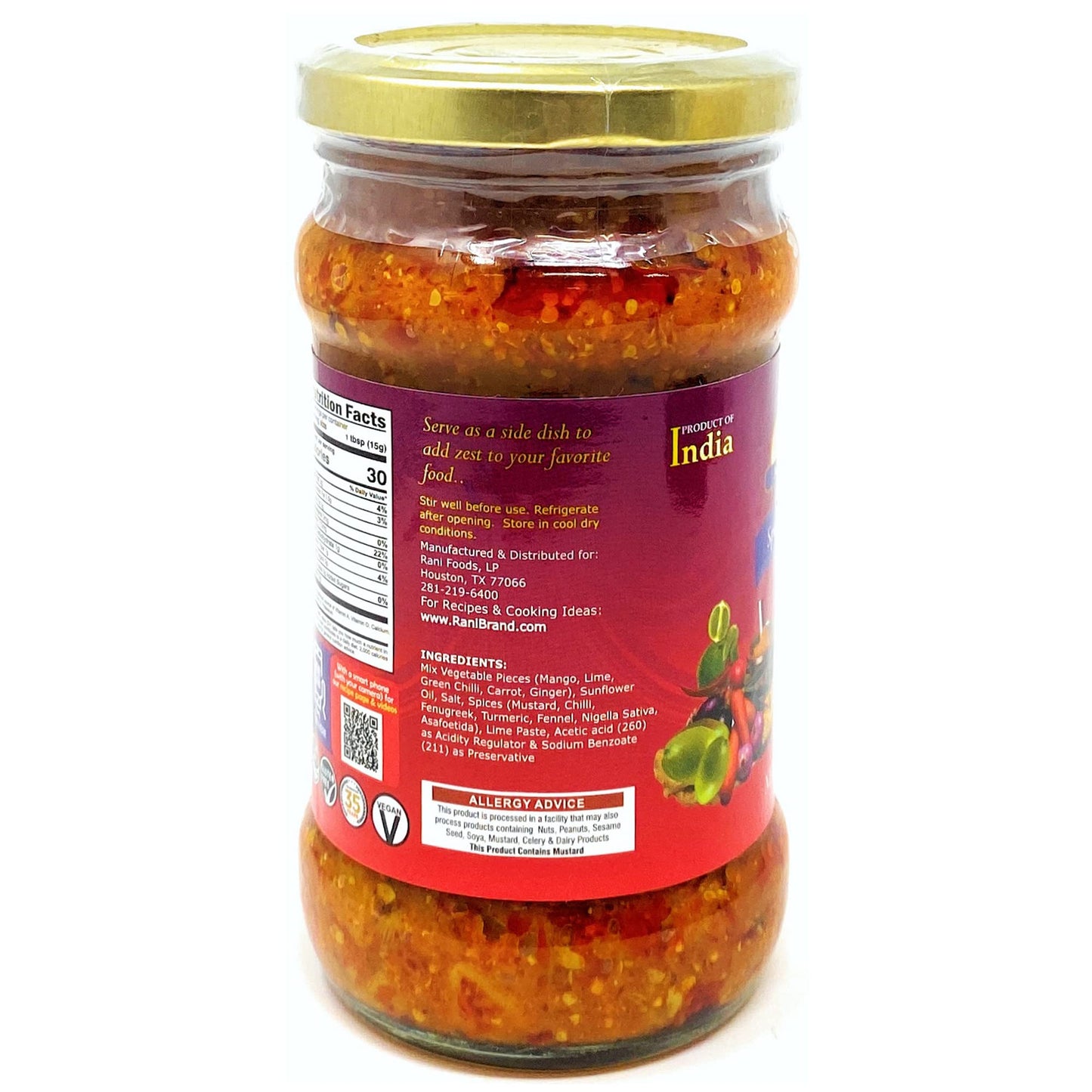 Rani Mixed Vegetable Pickle (Achar, Spicy Indian Relish) 10.5Oz (300G) Glass Jar ~ Vegan | Gluten Free | Non-Gmo | No Colors | P